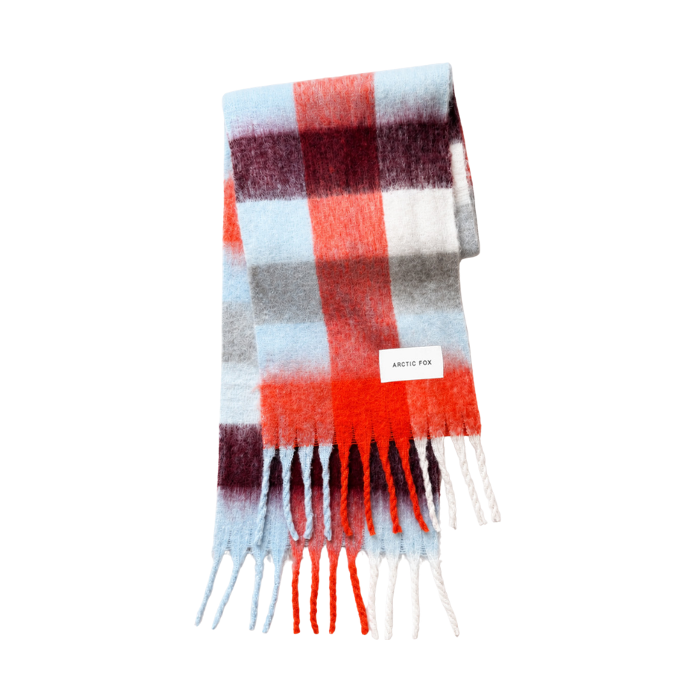  Reykjavik Recycled Bottle Scarf - Red Blue Check Volcanic Sky
