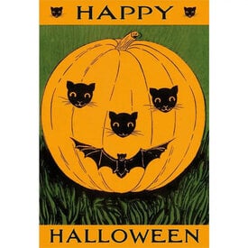 Postcard HW-146 - Jack O'lantern with Cats and Bat