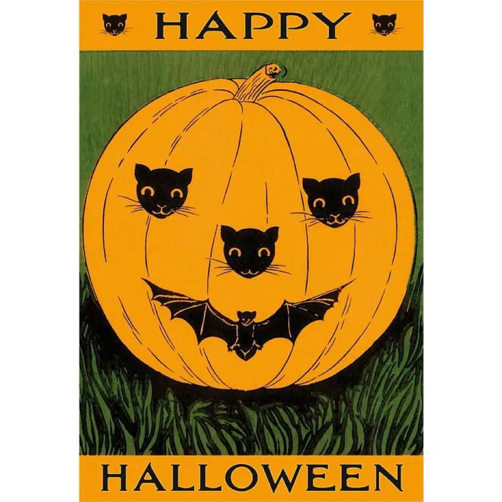  Postcard HW-146 - Jack O'lantern with Cats and Bat