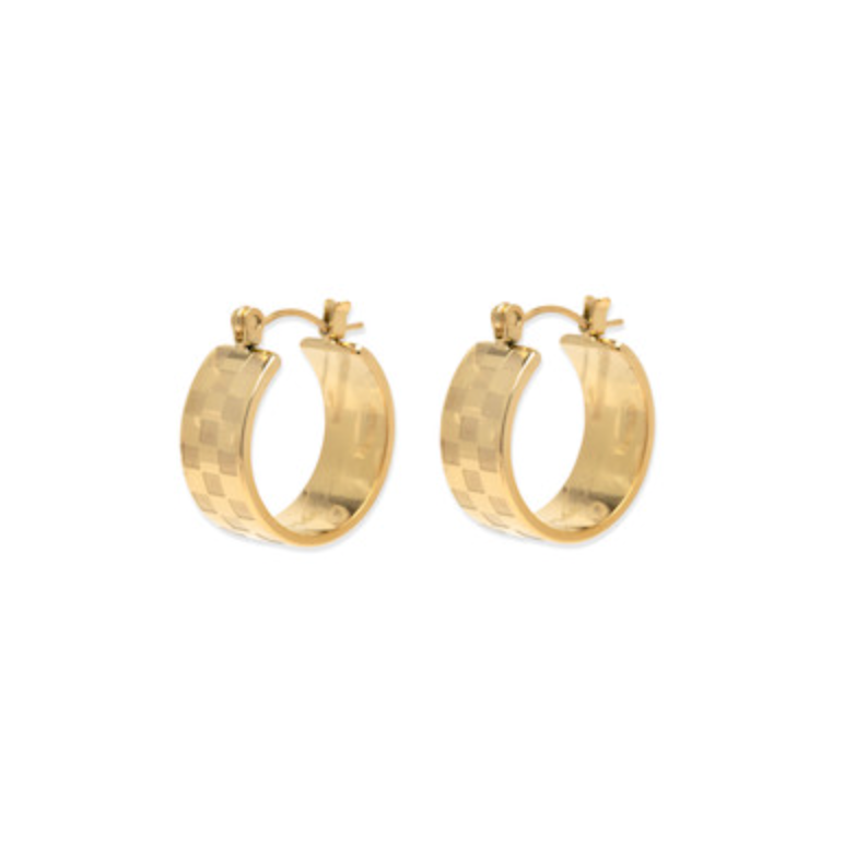 Pura Vida Hoop Earrings - Gold Check