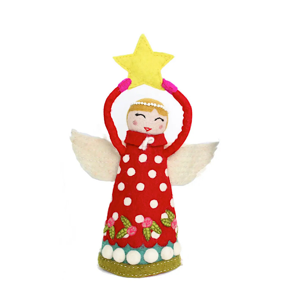 French Knot - Angel Tree Topper - Joy Red