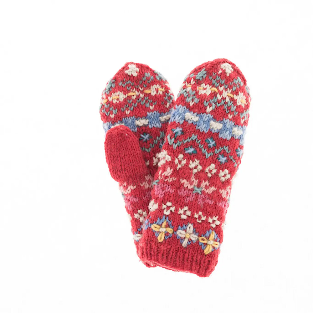 French Knot - River Mittens - Red