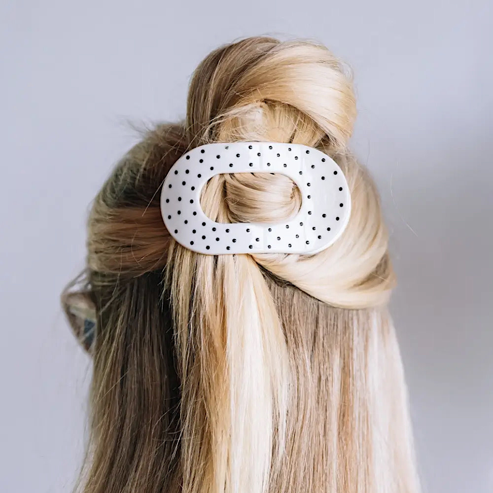Teleties Flat Round Clip - Medium - Polka Dot Party White
