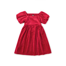 Tea Collection Tea Collection Puff Shoulder Velour Dress - Red Wagon