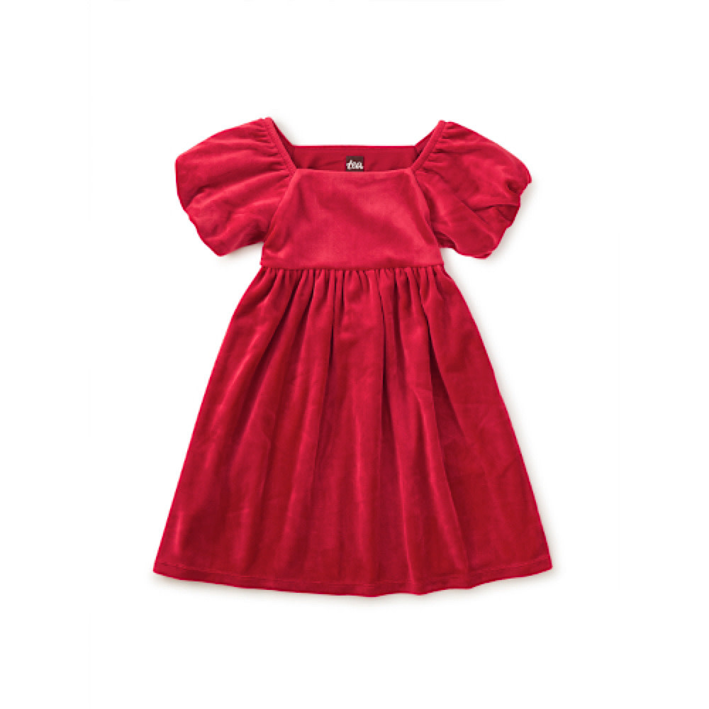 Tea Collection Tea Collection Puff Shoulder Velour Dress - Red Wagon