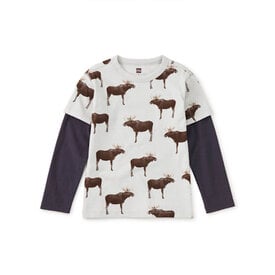 Tea Collection Tea Collection Printed Layered Sleeve Tee - Moose Crossing