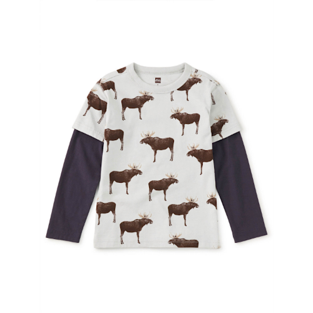Tea Collection Printed Layered Sleeve Tee - Moose Crossing