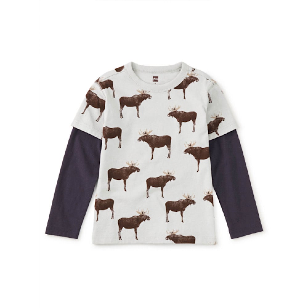 Tea Collection Tea Collection Printed Layered Sleeve Tee - Moose Crossing