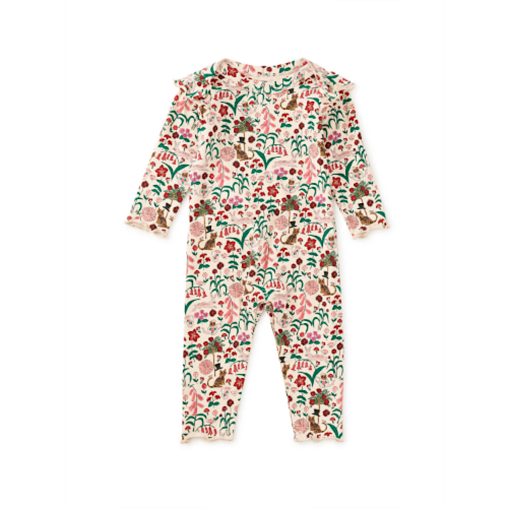 Tea Collection Tea Collection Ruffle Shoulder Baby Romper - Tea Party Floral
