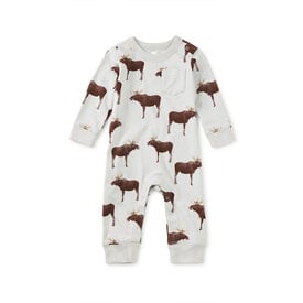Tea Collection Tea Collection Long Sleeve Pocket Baby Romper - Moose Crossing