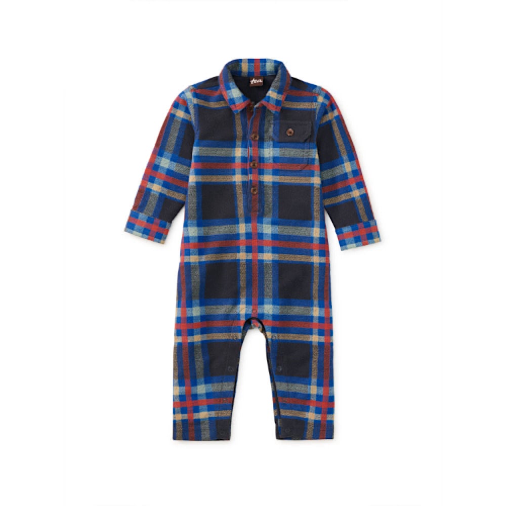 Tea Collection Collared Baby Romper - Windsor Hearth Plaid