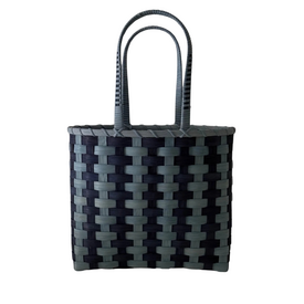  Underwater Weaving Retro-Striped Shoulder Basket - Blue Moon