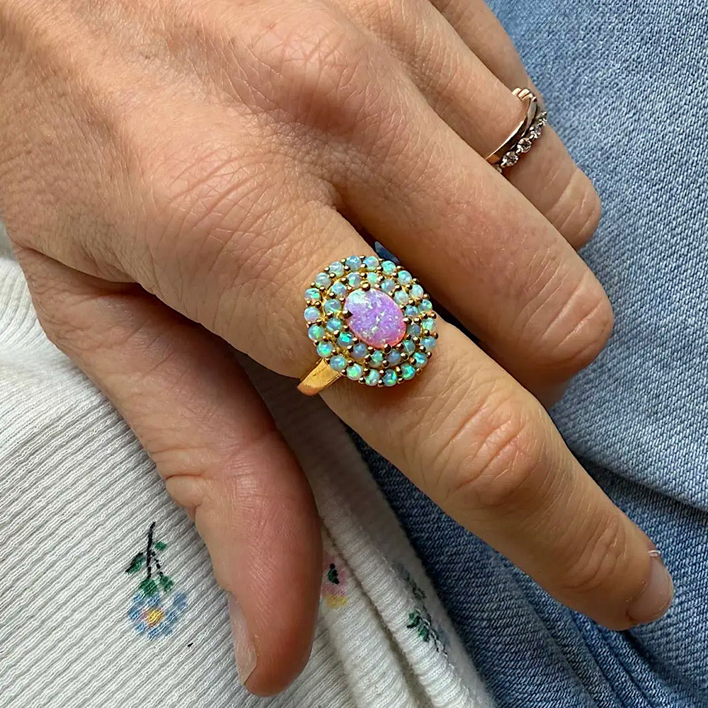 La Kaiser Sunrise Crown Ring - 18kt Gold Vermeil - Pink Opal 7