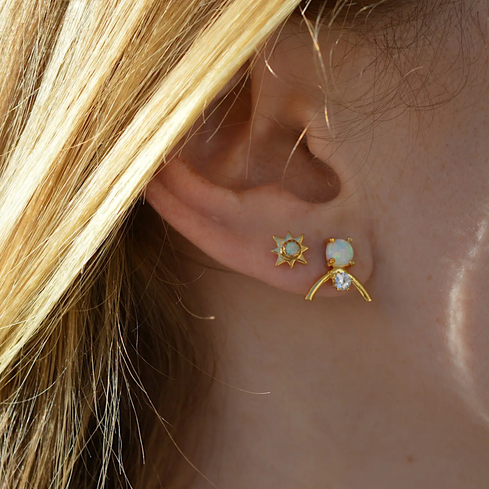 La Kaiser Starburst Studs - 18kt Gold Vermeil - Opal