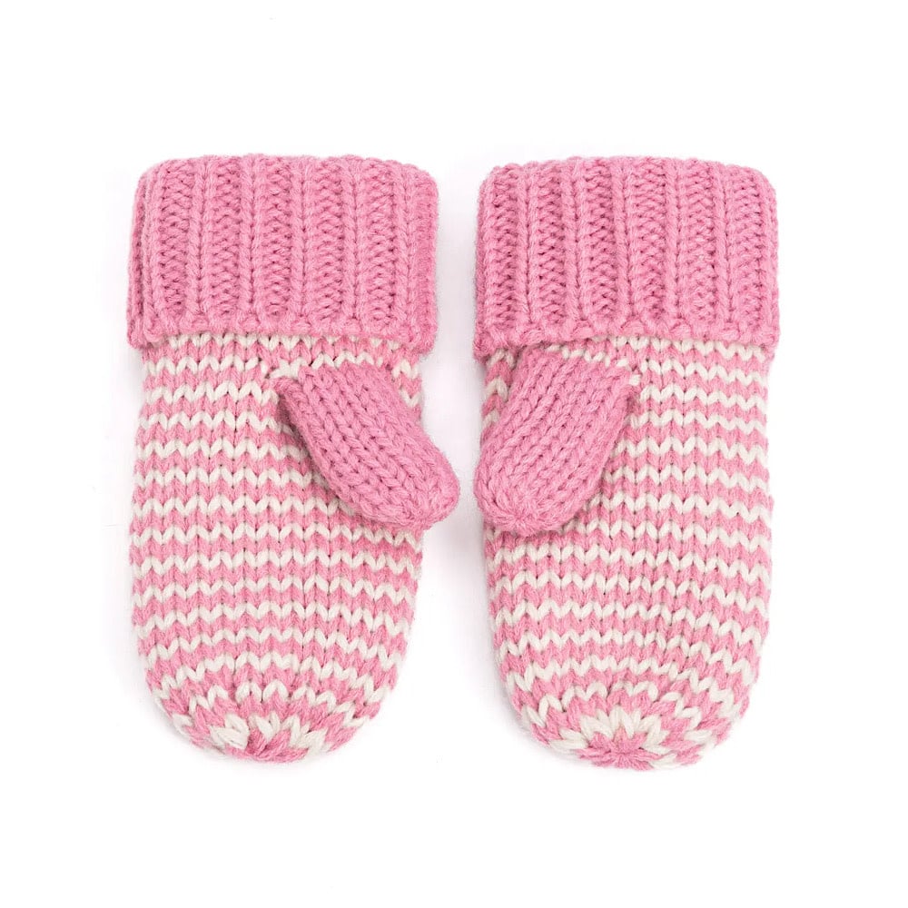 Peppercorn Kids Classic Knit Winter Mittens - Muted Pink Stripe