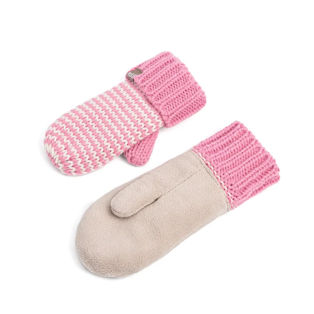 Peppercorn Kids Classic Knit Winter Mittens - Muted Pink Stripe