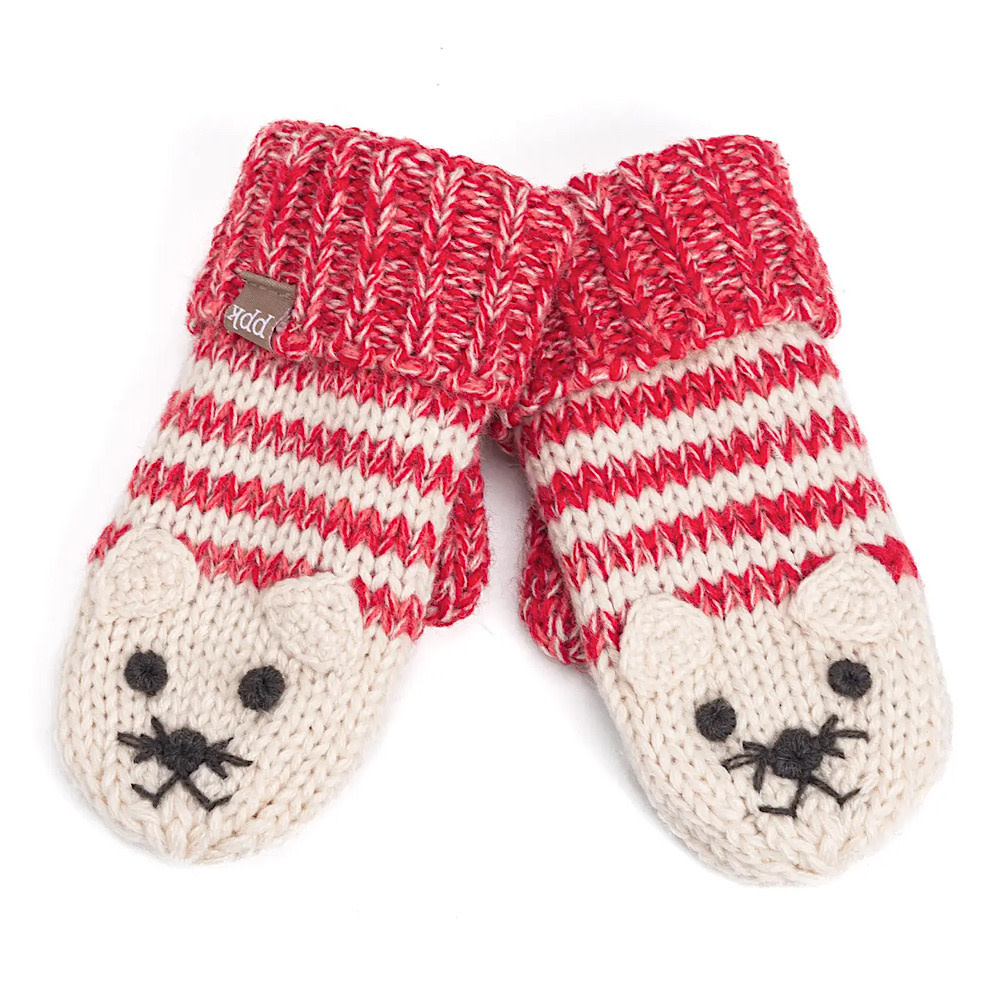 Peppercorn Kids Knit Cat Mittens - Red