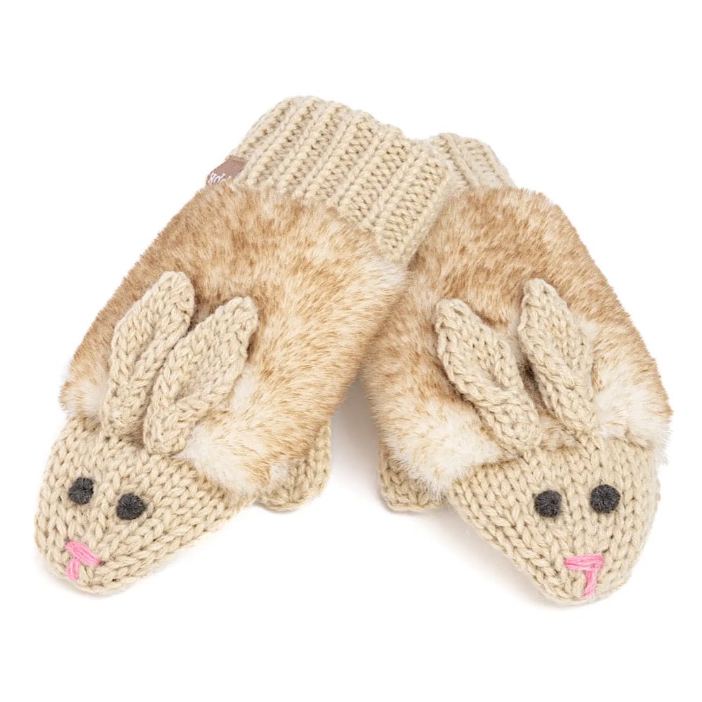 Peppercorn Kids Peppercorn Kids Kids Knit Mittens - Bunny Rabbit - Oat Beige
