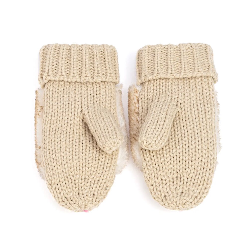 Peppercorn Kids Kids Knit Mittens - Bunny Rabbit - Oat Beige
