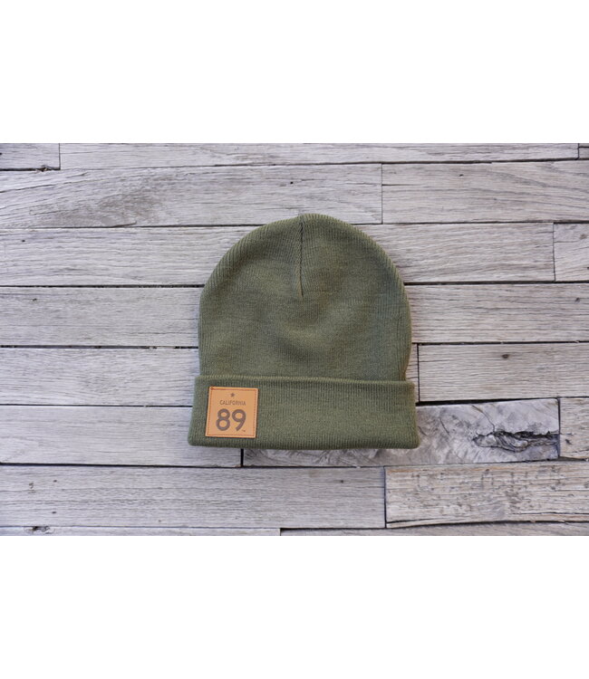 California 89 CA89 Leather Patch Cuffed Beanie
