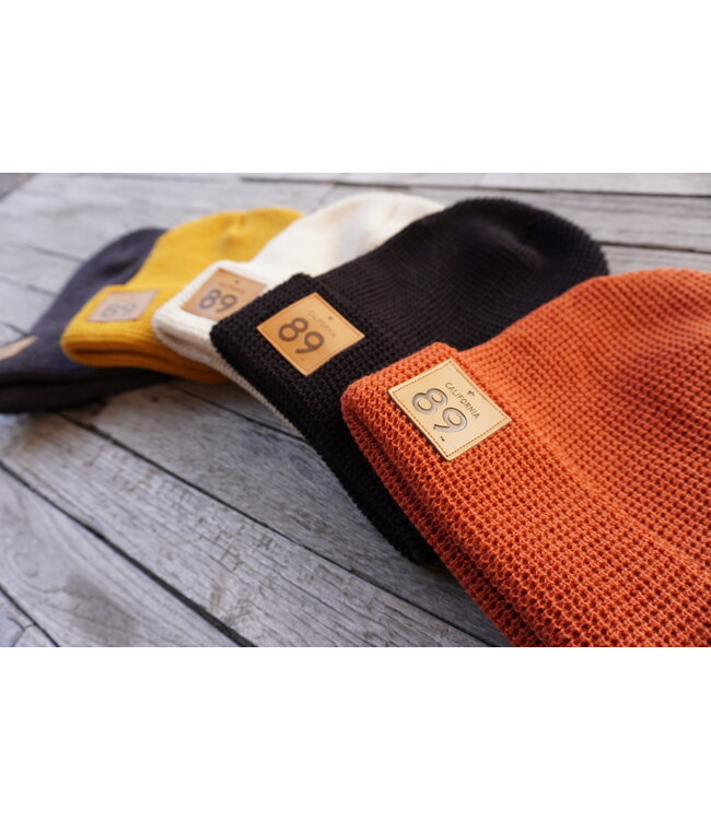 California 89 Waffle Cuffed Beanie with CA 89 Leather Shield