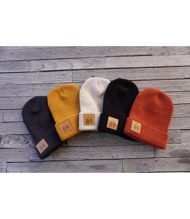 California 89 Waffle Cuffed Beanie with CA 89 Leather Shield