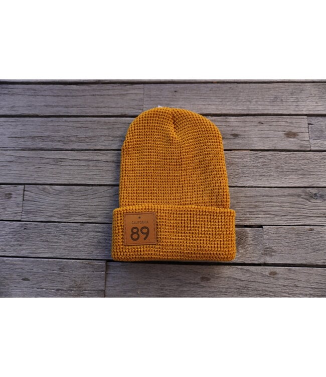 California 89 Waffle Cuffed Beanie with CA 89 Leather Shield