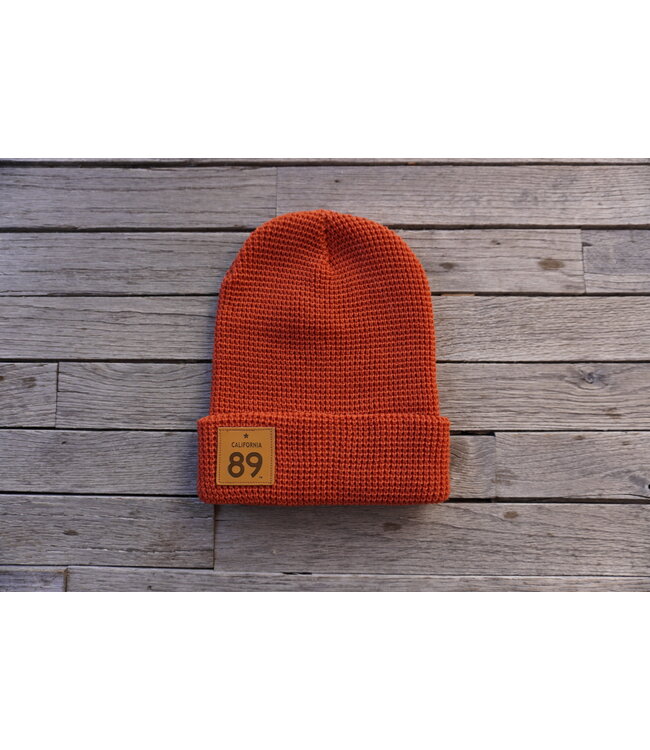 California 89 Waffle Cuffed Beanie with CA 89 Leather Shield