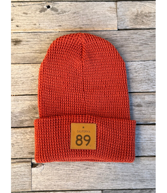 California 89 Waffle Cuffed Beanie with CA 89 Leather Shield