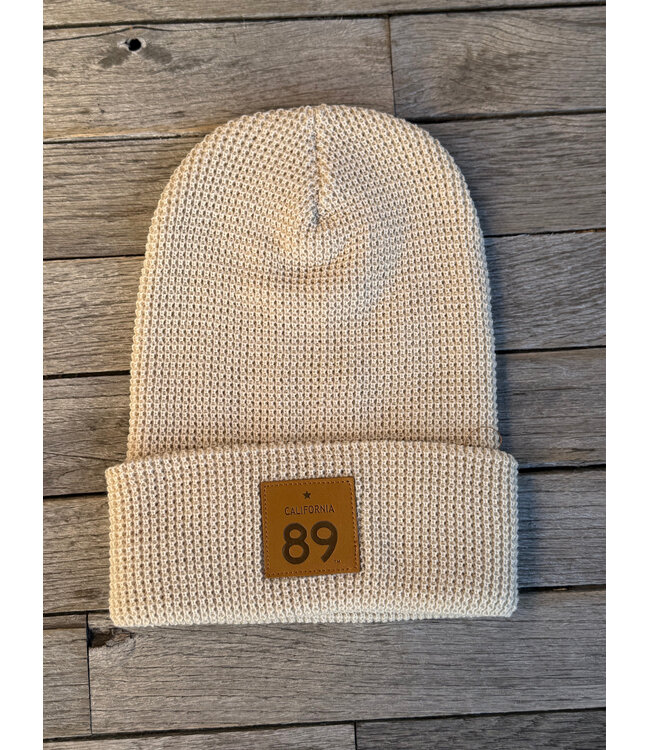 California 89 Waffle Cuffed Beanie with CA 89 Leather Shield