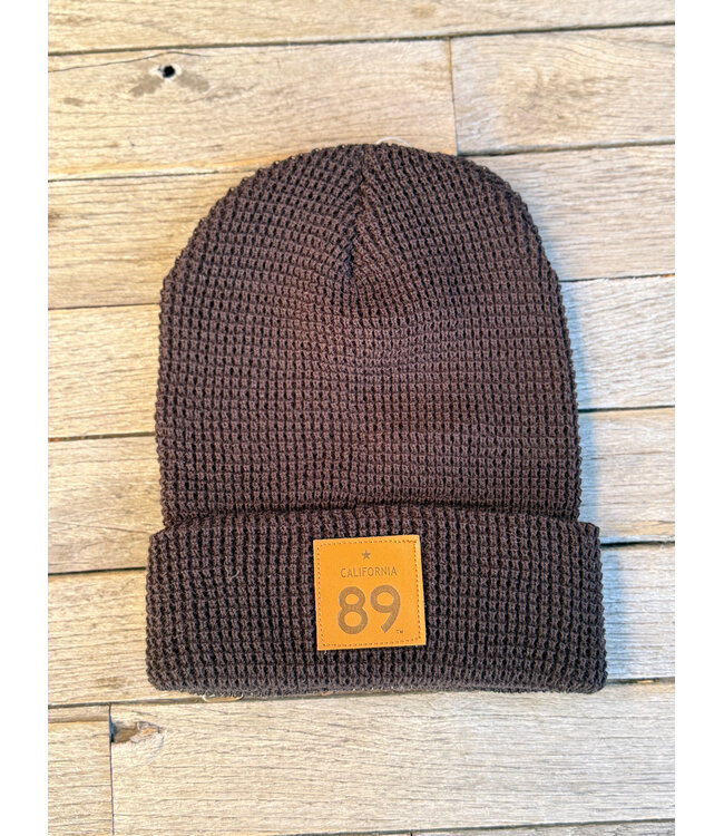 California 89 Waffle Cuffed Beanie with CA 89 Leather Shield