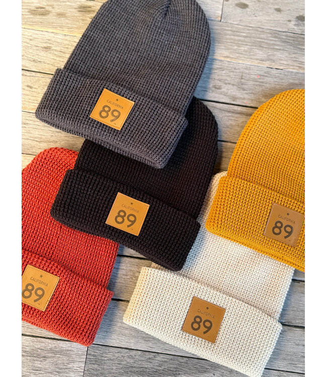California 89 Waffle Cuffed Beanie with CA 89 Leather Shield