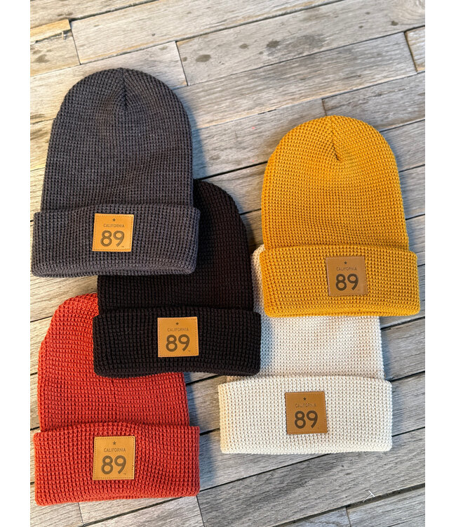 California 89 Waffle Cuffed Beanie with CA 89 Leather Shield