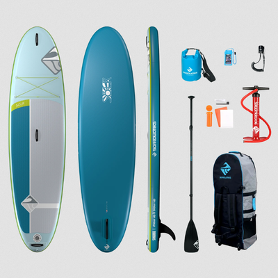 SUP 10’5” Complete Kit - SUP Package Includes Three Piece Paddle Phone Case and Pump iSUP Carry Bag Boardworks SHUBU Lūnr Inflatable Stand-Up Paddle Board Leash 