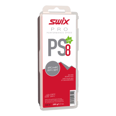 Swix PS8 Red -4C to 4C Glide Wax, 180g