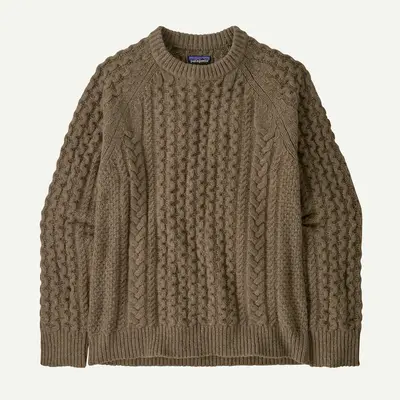 Patagonia Recycled Wool-Blend Cable Knit Crewneck Sweater Men's Marlow Brown (Past Season)