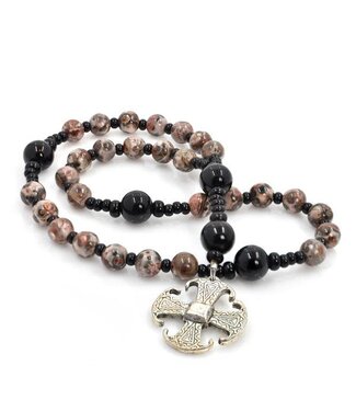 FULL CIRCLE BEADS Anglican Rosary Canterbury Cross Leopard Skin Jasper
