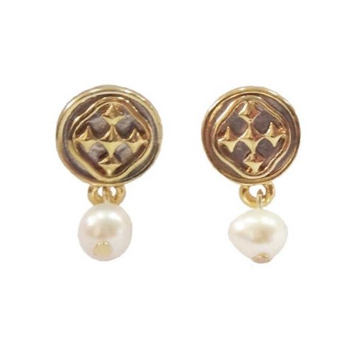 GRACEWEAR EARRINGS LINKED MEDALLION POST WITH PEARL by GRACEWEAR GRACEWEAR EARRINGS LINKED MEDALLION POST WITH PEARL by GRACEWEAR