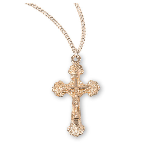 NECKLACE FANCY CRUCIFIX 1" GOLD OVER STERLING 18" NECKLACE FANCY CRUCIFIX 1" GOLD OVER STERLING 18"