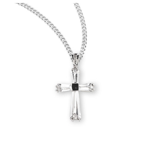 NECKLACE CROSS SILVER WITH CRYSTAL CZ 18" NECKLACE CROSS SILVER WITH CRYSTAL CZ 18"