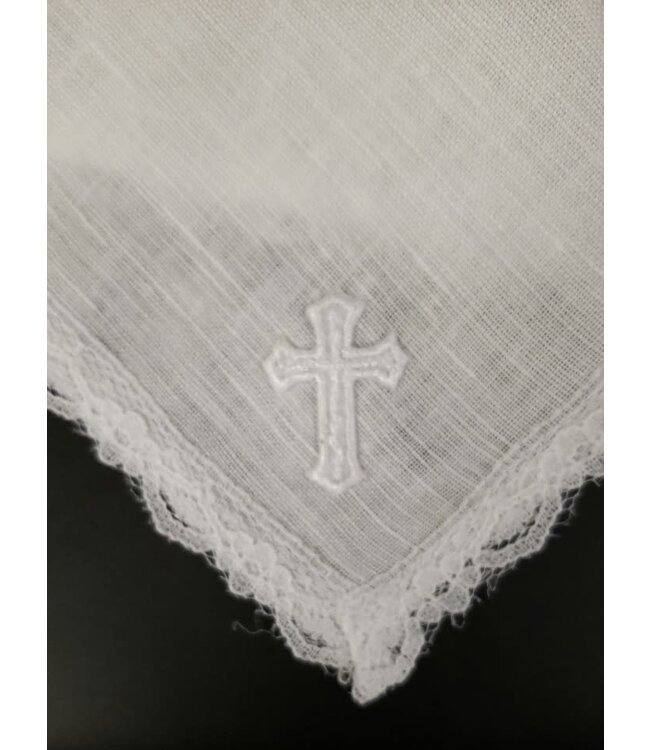 Handkerchief With Cross & Lace Linen