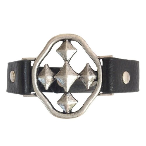 Bracelet Leather Black 1.5" Shield by Gracewear