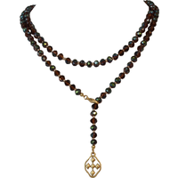 Necklace Lariat Brown Faceted Beads Shield by Gracewear