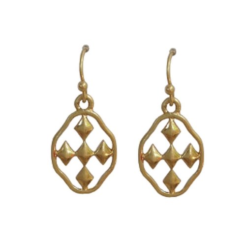 EARRINGS SMALL DANGLE WORN GOLD SHIELD 3/4" by GRACEWEAR EARRINGS SMALL DANGLE WORN GOLD SHIELD 3/4" by GRACEWEAR