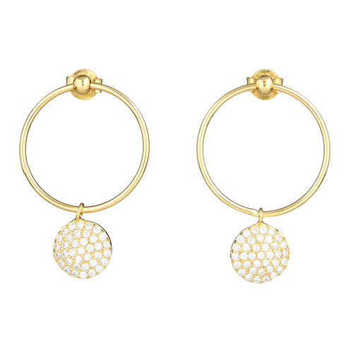 EARRINGS HOOPS WITH CZ DISC DROPS ELYSSA BASS EARRINGS HOOPS WITH CZ DISC DROPS ELYSSA BASS