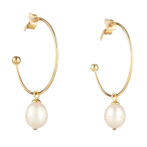 EARRINGS HOOPS WITH DANGLING PEARL ELYSSA BASS EARRINGS HOOPS WITH DANGLING PEARL ELYSSA BASS