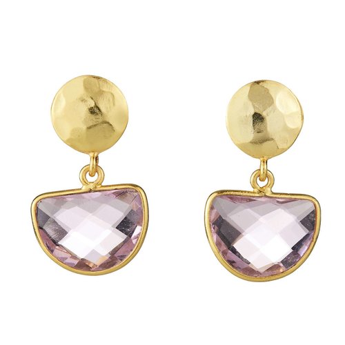 EARRINGS GOLD POST WITH GEMSTONE SEMICIRCLE DROP ELYSSA BASS EARRINGS GOLD POST WITH GEMSTONE SEMICIRCLE DROP ELYSSA BASS