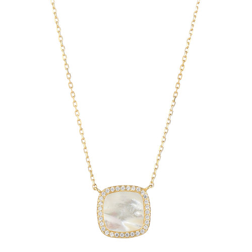 NECKLACE SQUARE MOTHER OF PEARL WITH PAVE CZ RIM ELYSSA BASS NECKLACE SQUARE MOTHER OF PEARL WITH PAVE CZ RIM ELYSSA BASS