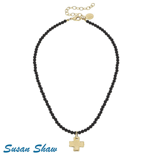 Necklace Small Beads With Gold Cross by Susan Shaw -