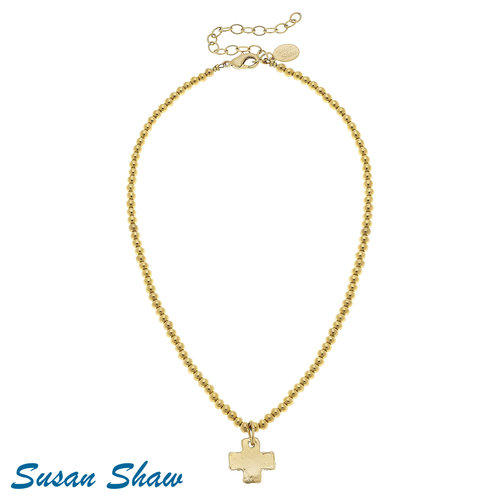 Necklace Small Beads With Gold Cross by Susan Shaw -